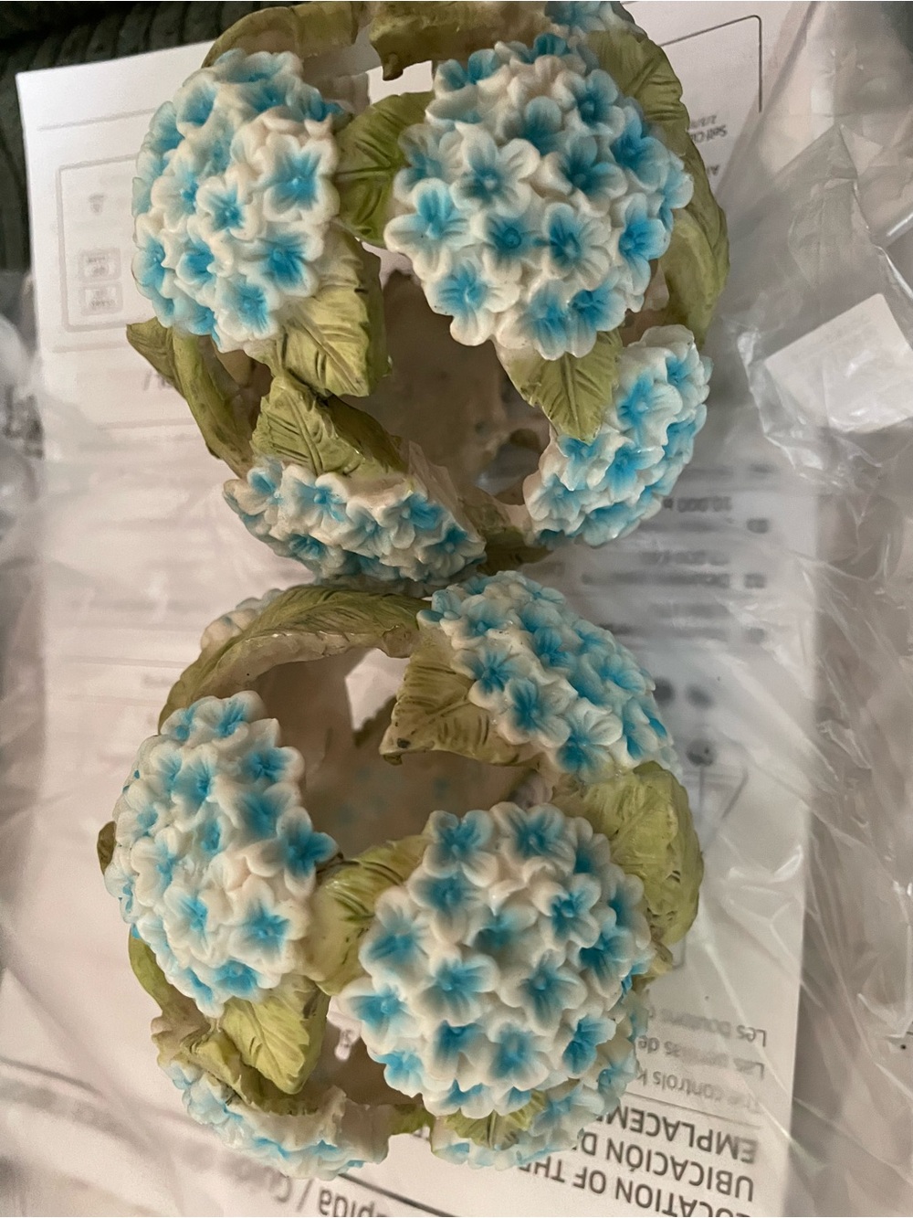 Decorative Ceramic Hydrangea Sphere Pair in Blue and Green